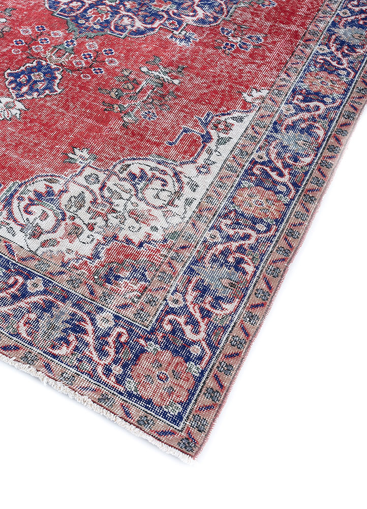 vintage red and orange wool hand knotted Rug - FloorShot