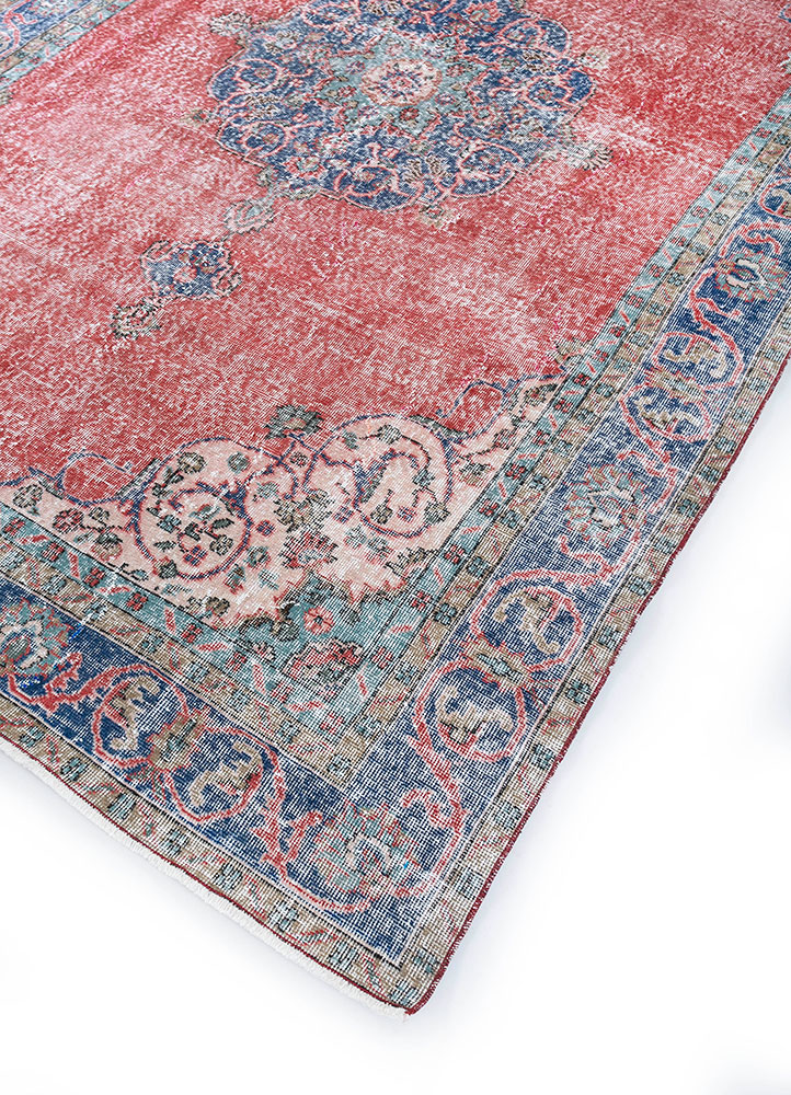 vintage red and orange wool hand knotted Rug - FloorShot