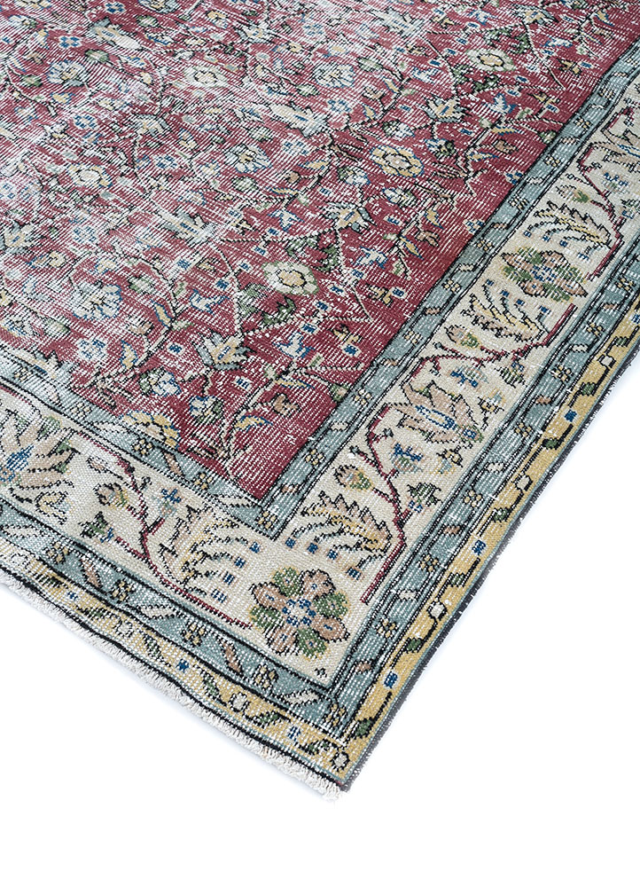 vintage red and orange wool hand knotted Rug - FloorShot