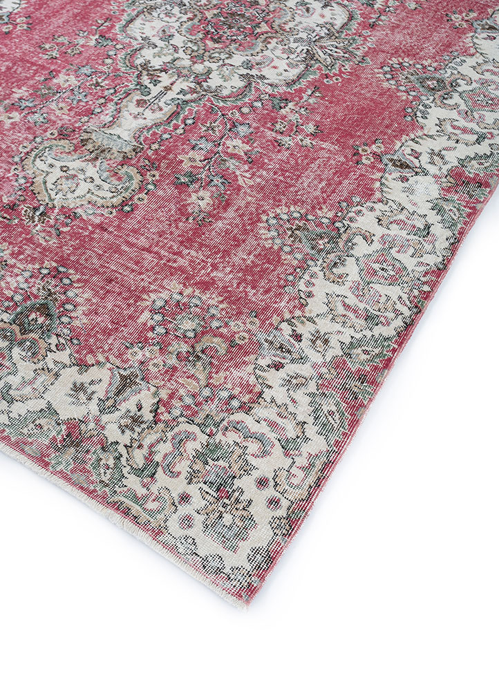 vintage pink and purple wool hand knotted Rug - FloorShot