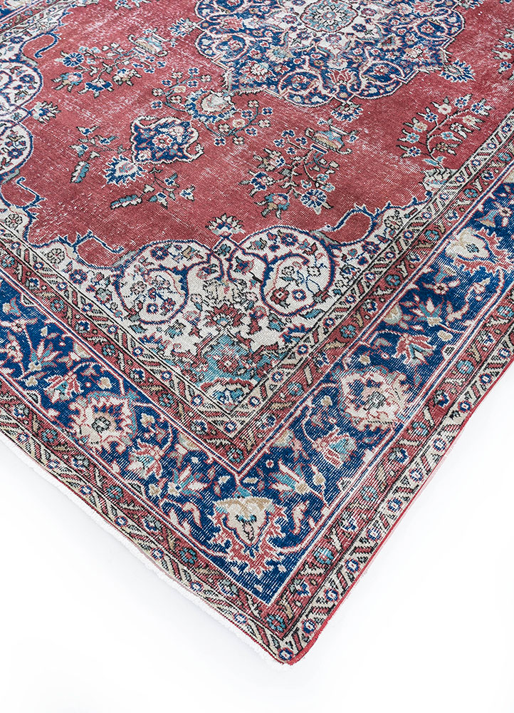 vintage red and orange wool hand knotted Rug - FloorShot