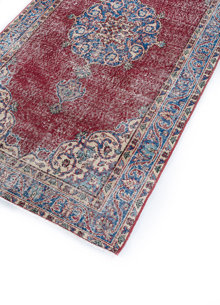 vintage red and orange wool hand knotted Rug - FloorShot