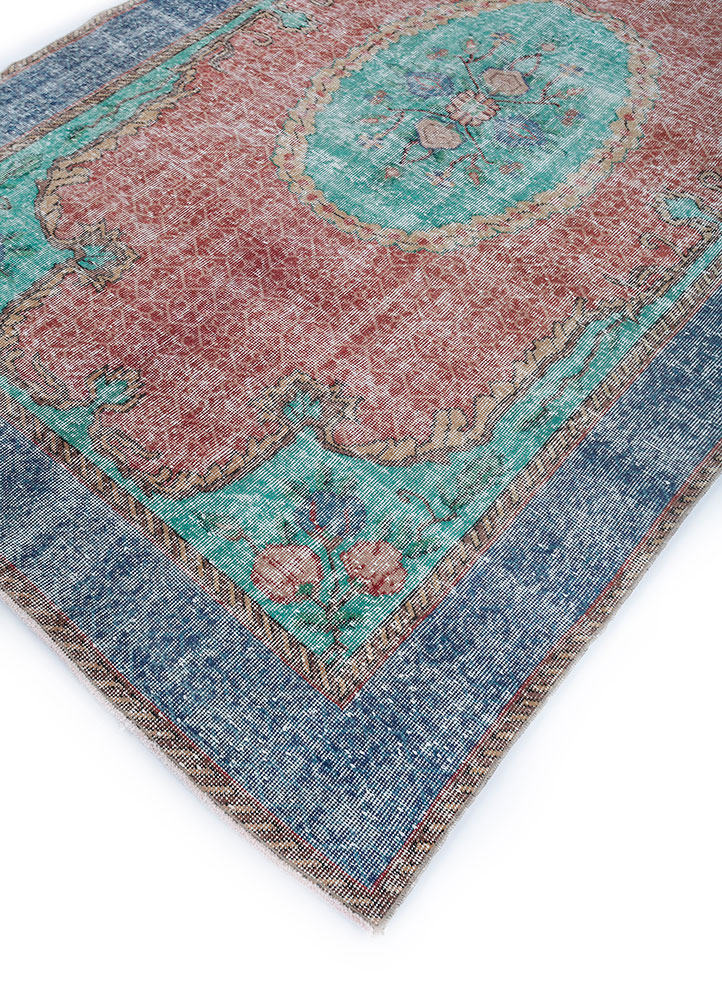 vintage blue wool hand knotted Rug - FloorShot