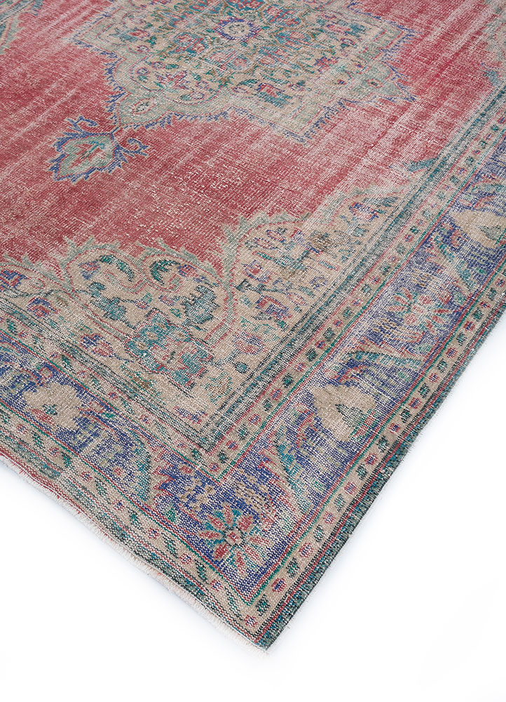 vintage pink and purple wool hand knotted Rug - FloorShot