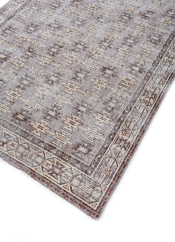 vintage beige and brown wool hand knotted Rug - FloorShot