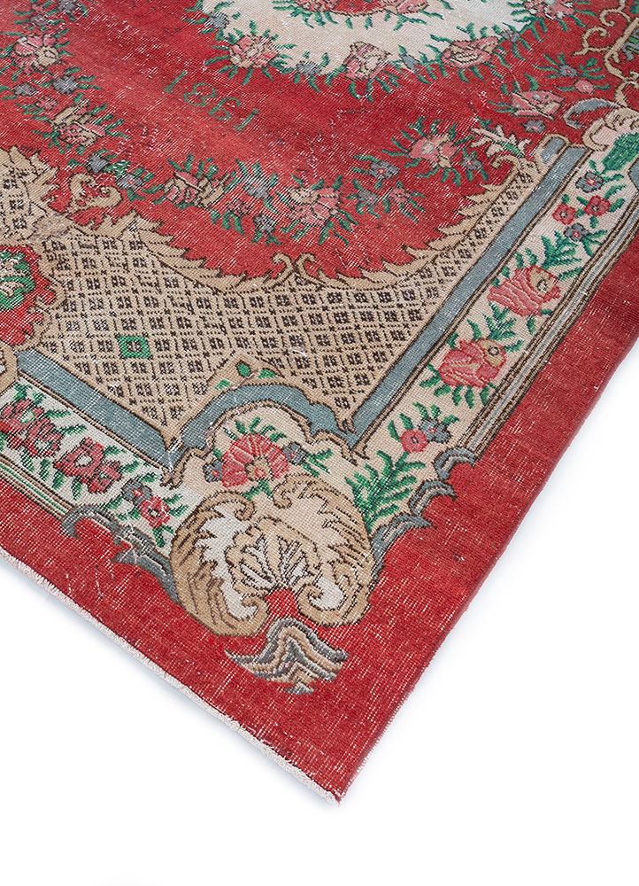 vintage red and orange wool hand knotted Rug - FloorShot