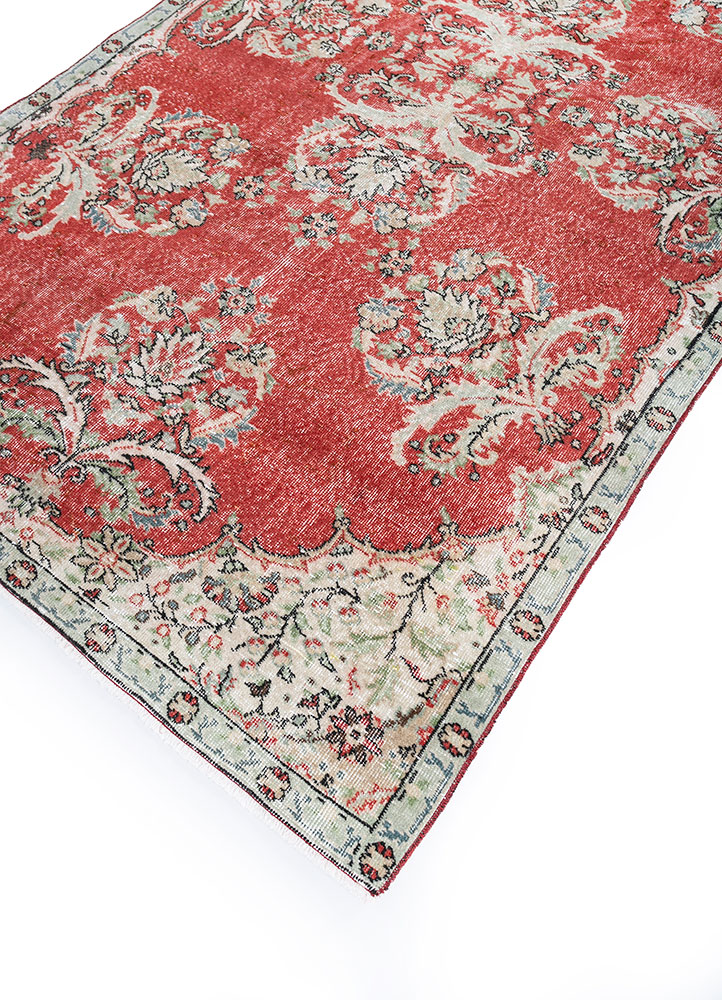 vintage red and orange wool hand knotted Rug - FloorShot