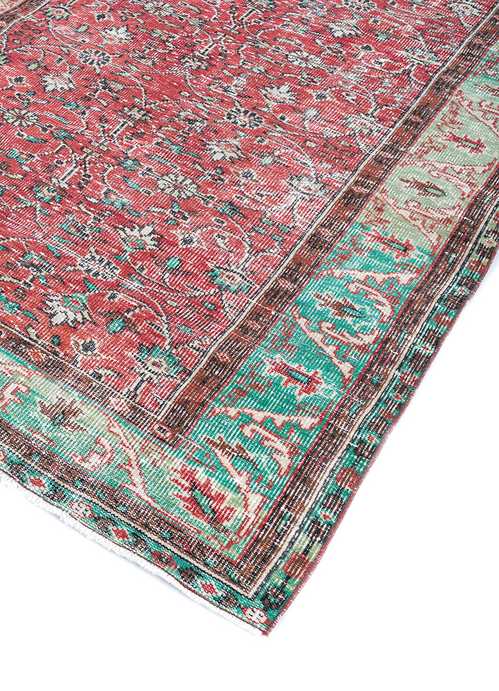 vintage red and orange wool hand knotted Rug - FloorShot