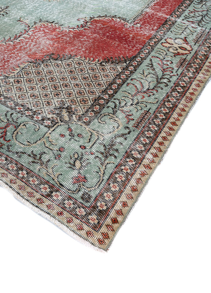 vintage green wool hand knotted Rug - FloorShot