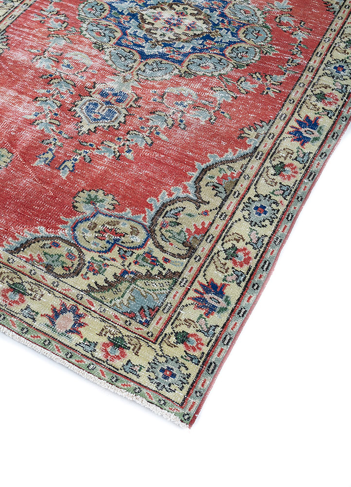 vintage red and orange wool hand knotted Rug - FloorShot