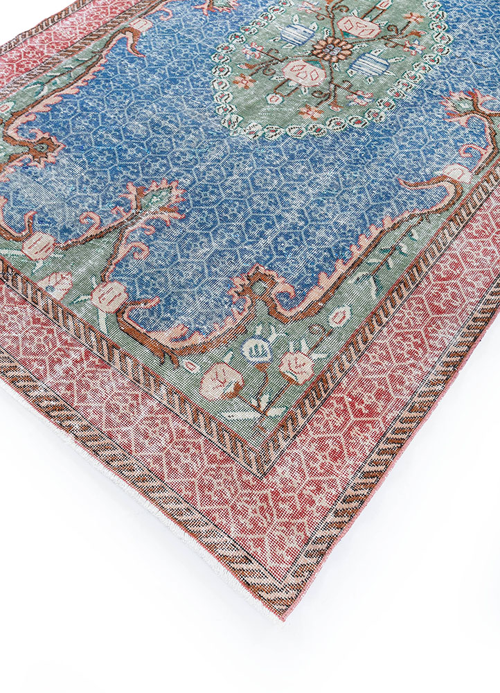 vintage blue wool hand knotted Rug - FloorShot