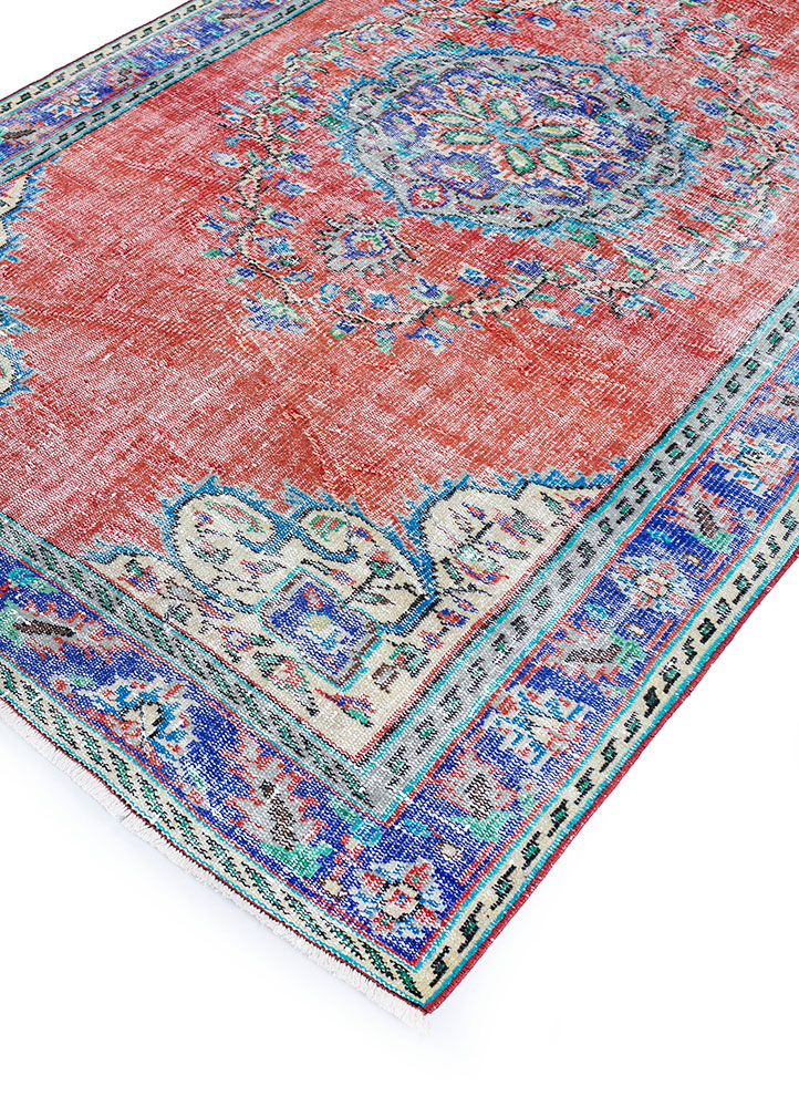vintage red and orange wool hand knotted Rug - FloorShot