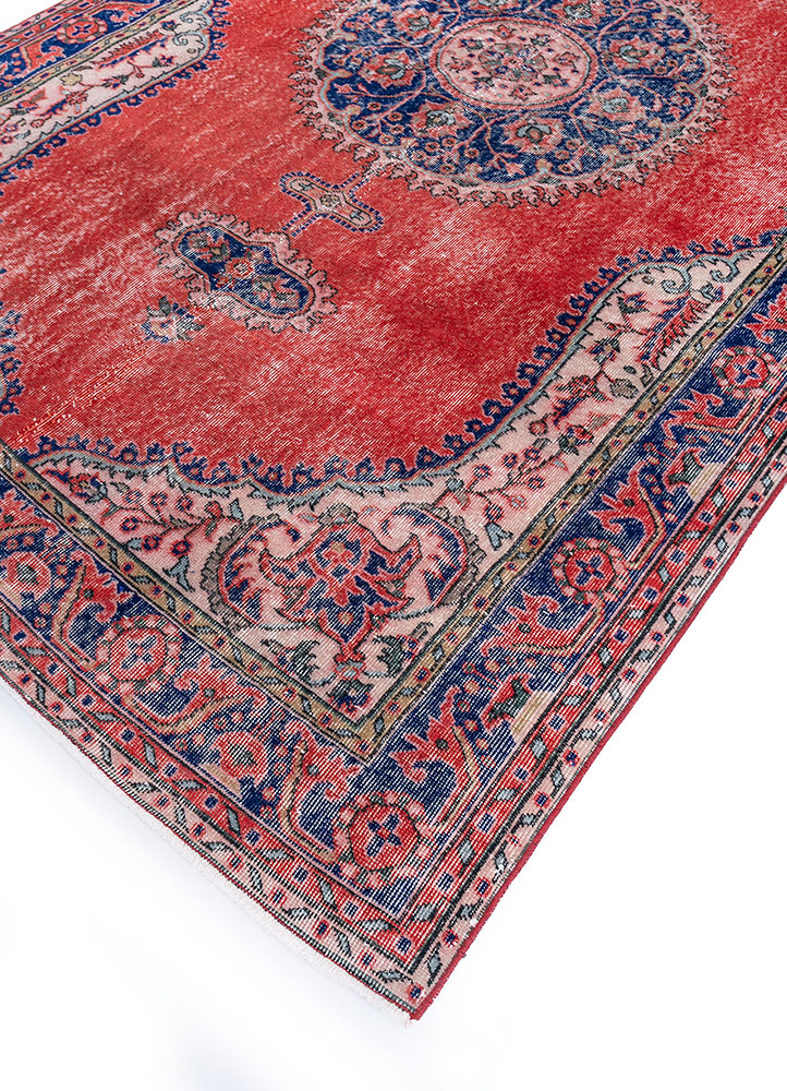 vintage red and orange wool hand knotted Rug - FloorShot