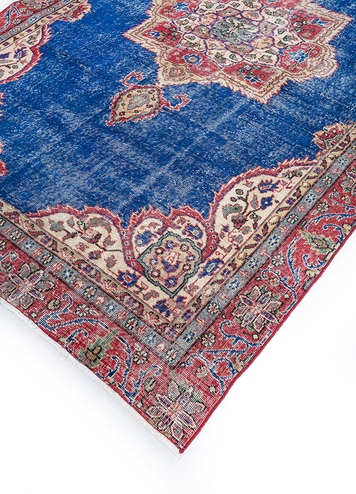 vintage blue wool hand knotted Rug - FloorShot
