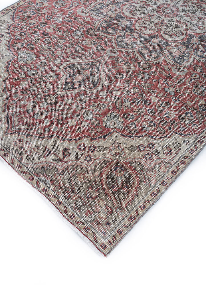 vintage red and orange wool hand knotted Rug - FloorShot
