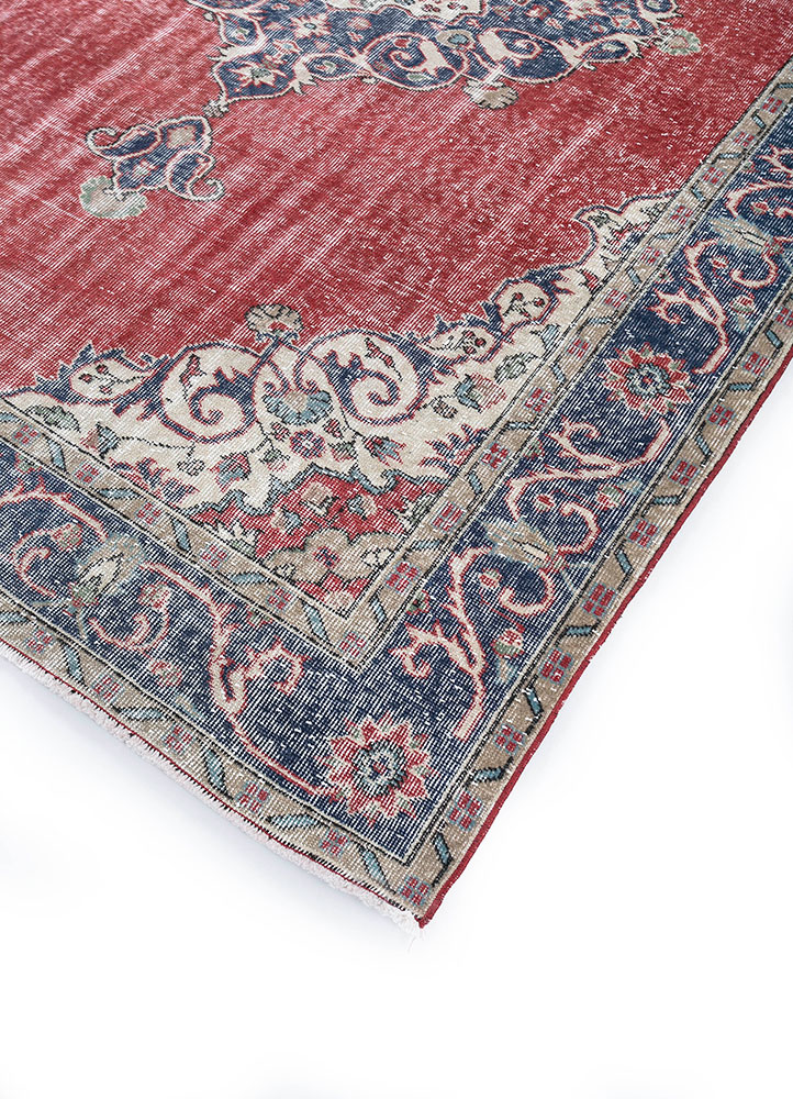 vintage red and orange wool hand knotted Rug - FloorShot