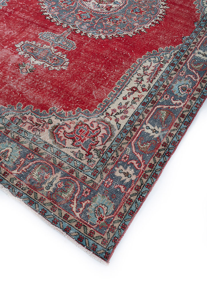 vintage red and orange wool hand knotted Rug - FloorShot