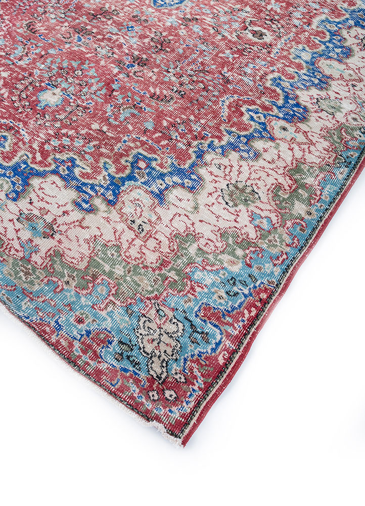 vintage red and orange wool hand knotted Rug - FloorShot