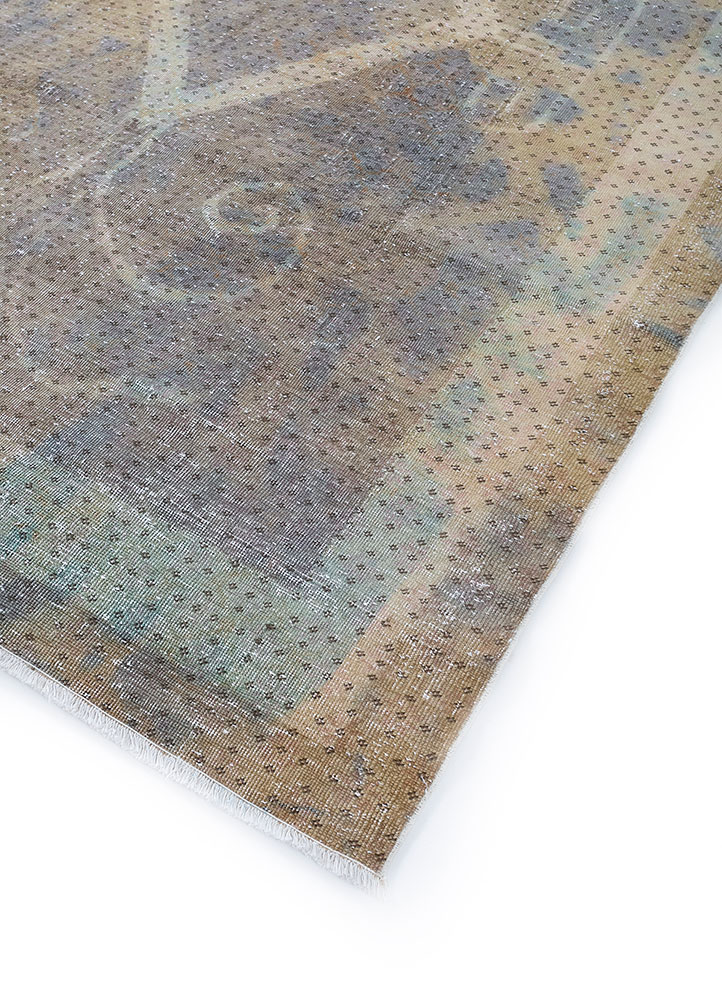 vintage beige and brown wool hand knotted Rug - FloorShot
