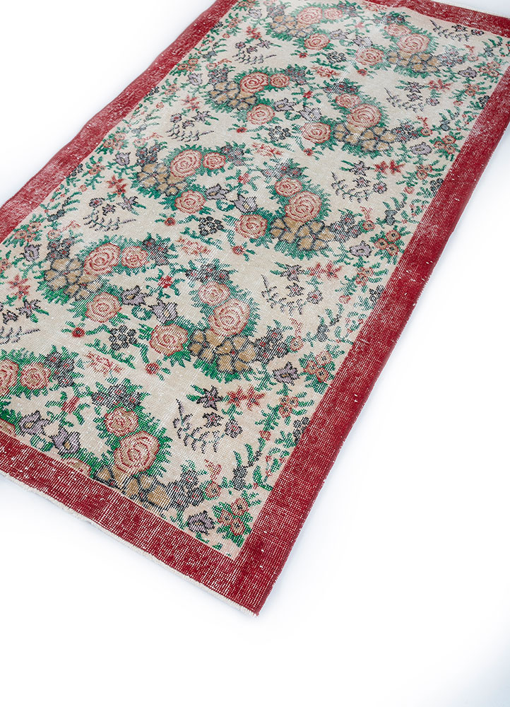 vintage red and orange wool hand knotted Rug - FloorShot