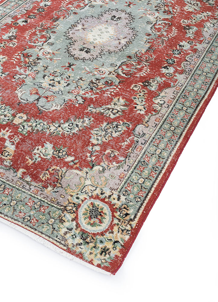 vintage red and orange wool hand knotted Rug - FloorShot