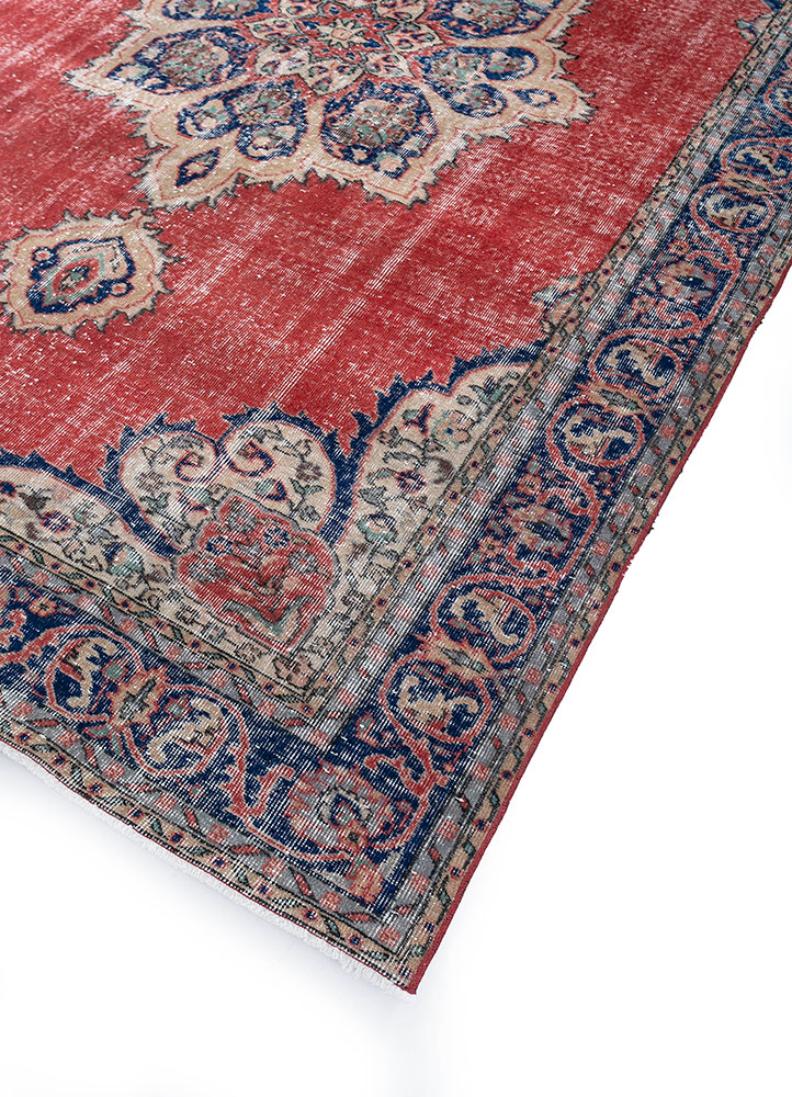 vintage red and orange wool hand knotted Rug - FloorShot