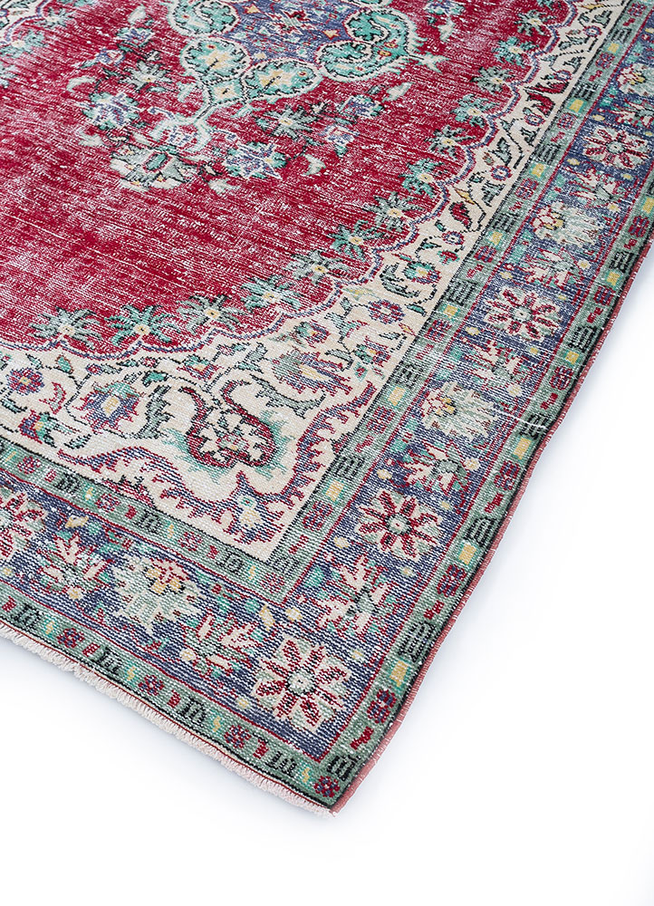 vintage red and orange wool hand knotted Rug - FloorShot