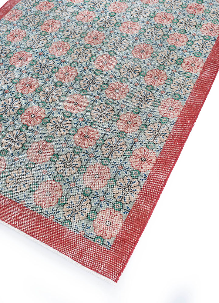 vintage green wool hand knotted Rug - FloorShot