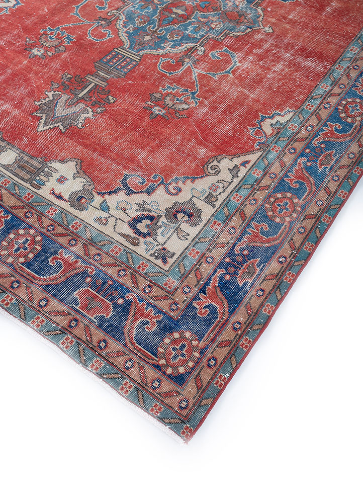vintage red and orange wool hand knotted Rug - FloorShot