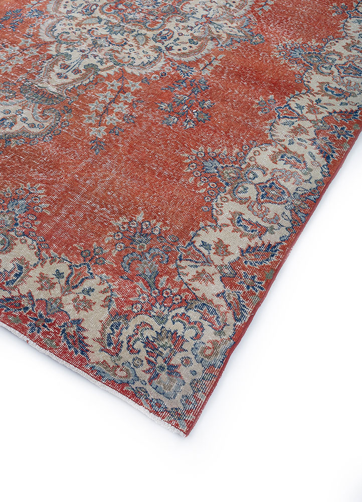 vintage red and orange wool hand knotted Rug - FloorShot