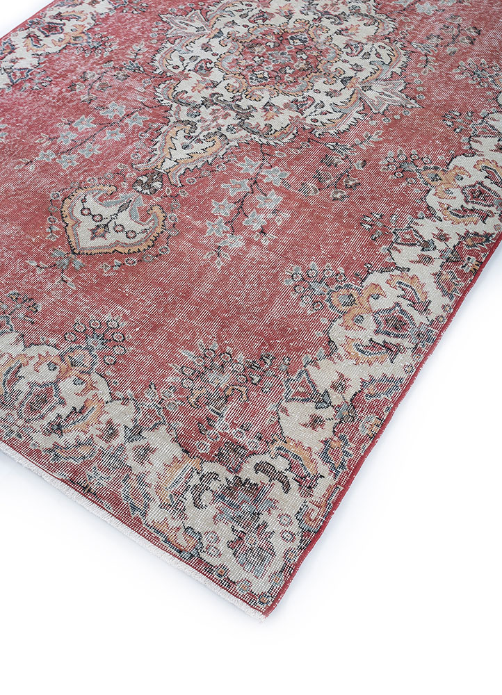 vintage red and orange wool hand knotted Rug - FloorShot