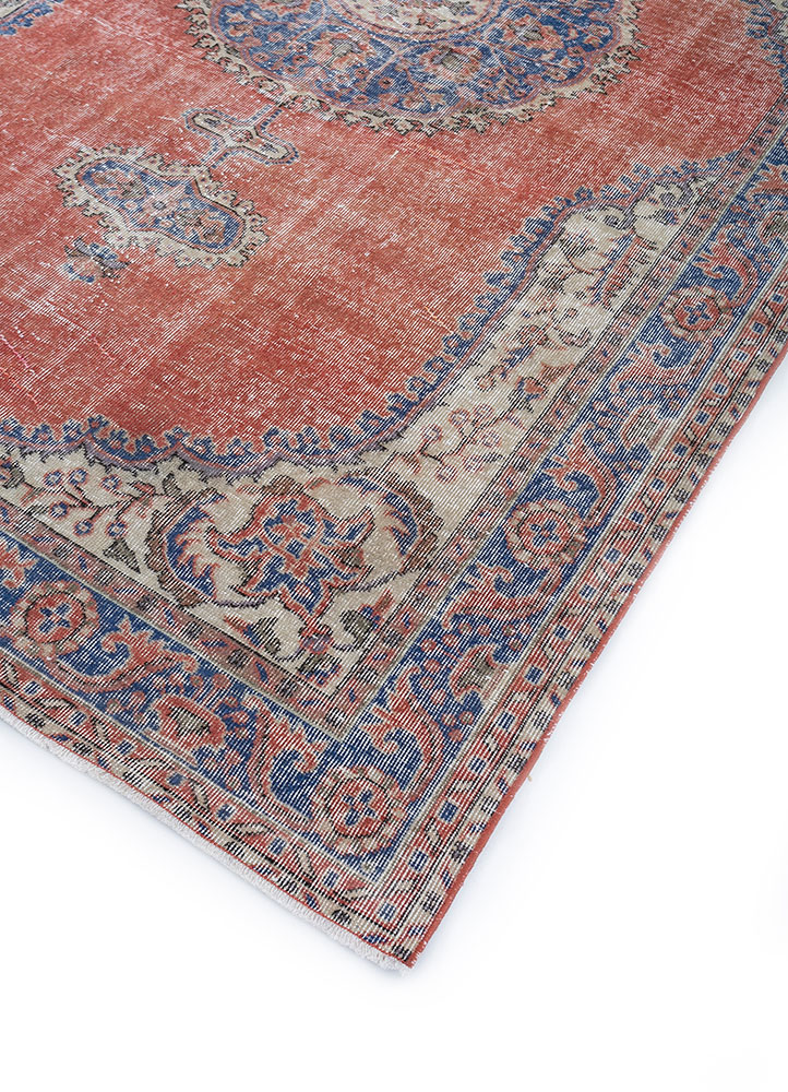 vintage red and orange wool hand knotted Rug - FloorShot