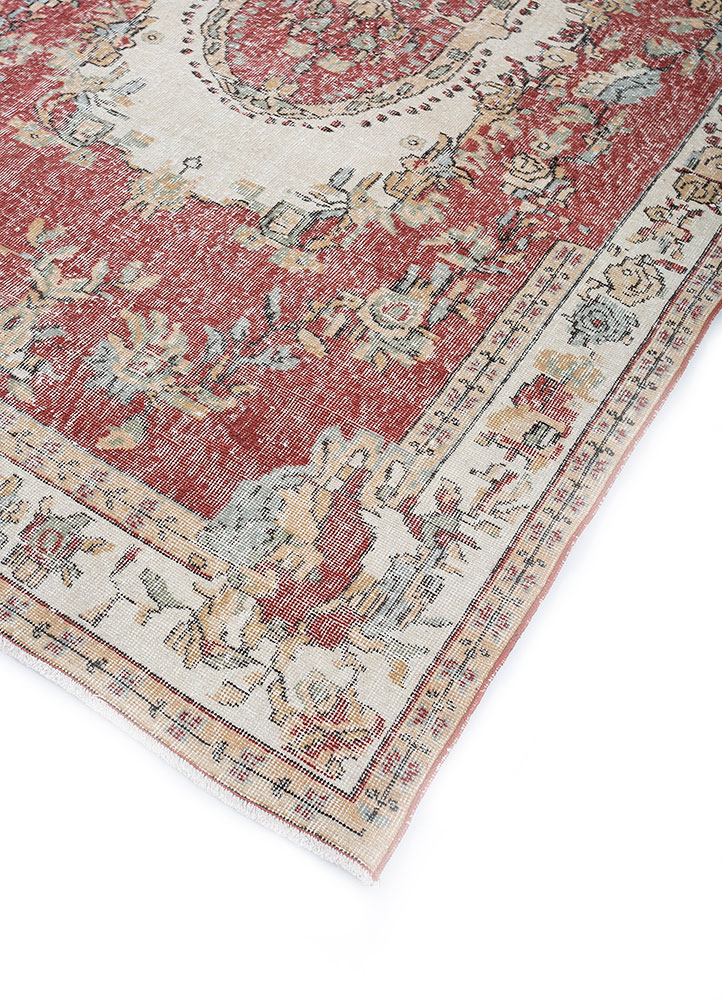 vintage red and orange wool hand knotted Rug - FloorShot