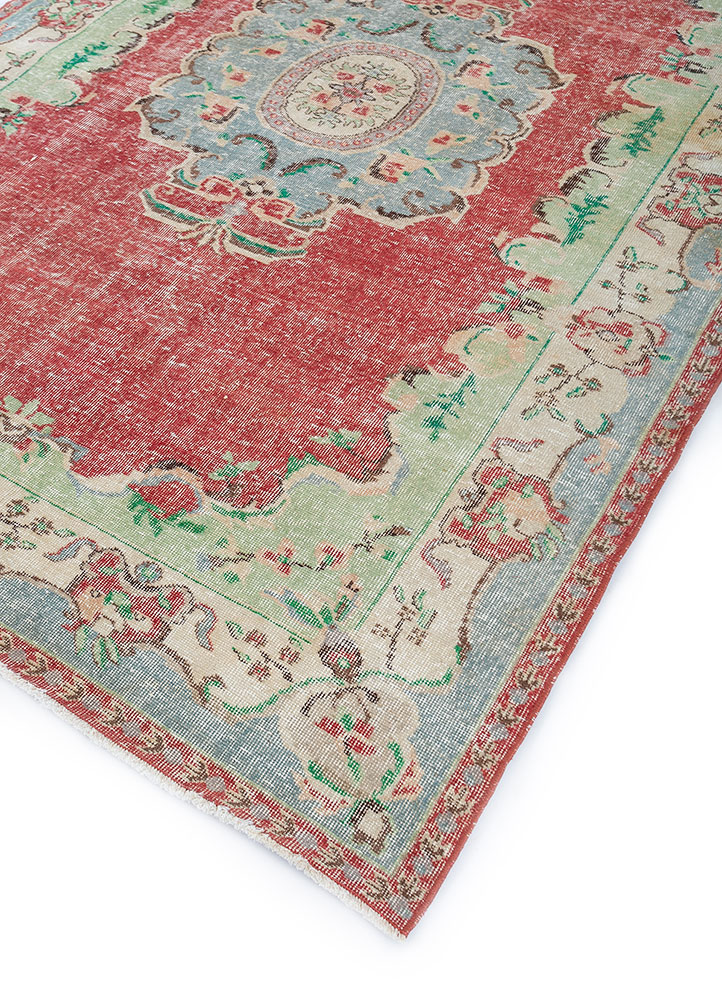 vintage red and orange wool hand knotted Rug - FloorShot
