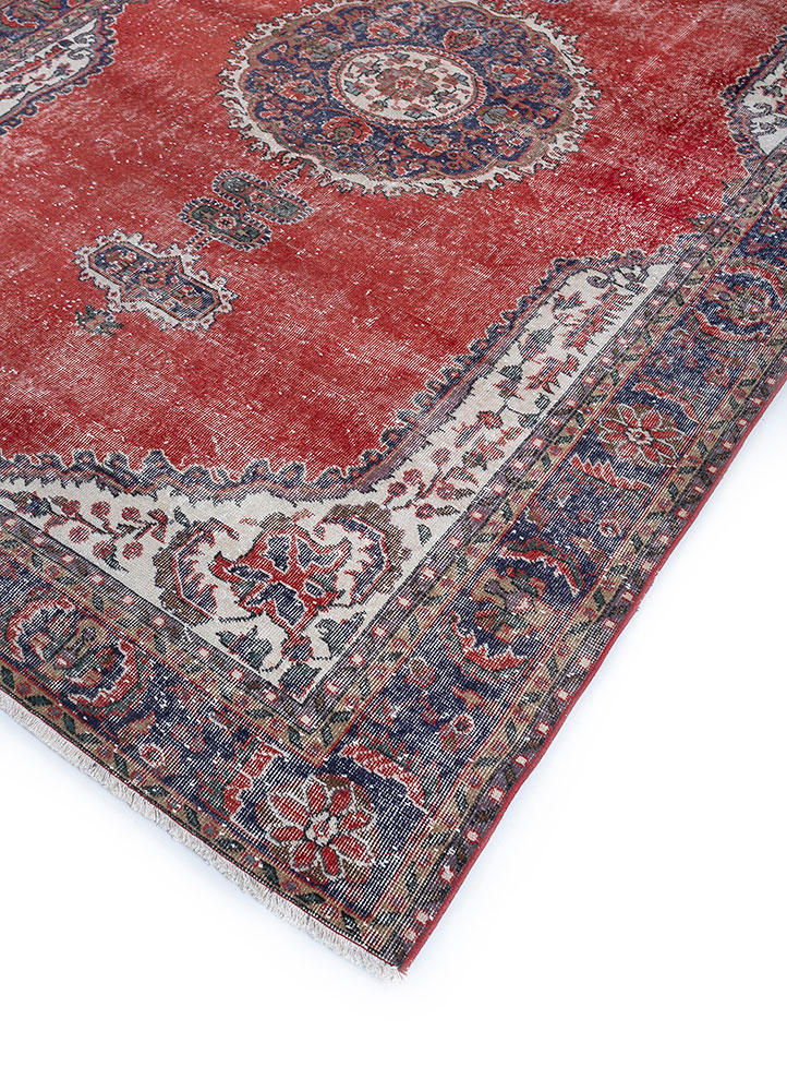 vintage red and orange wool hand knotted Rug - FloorShot