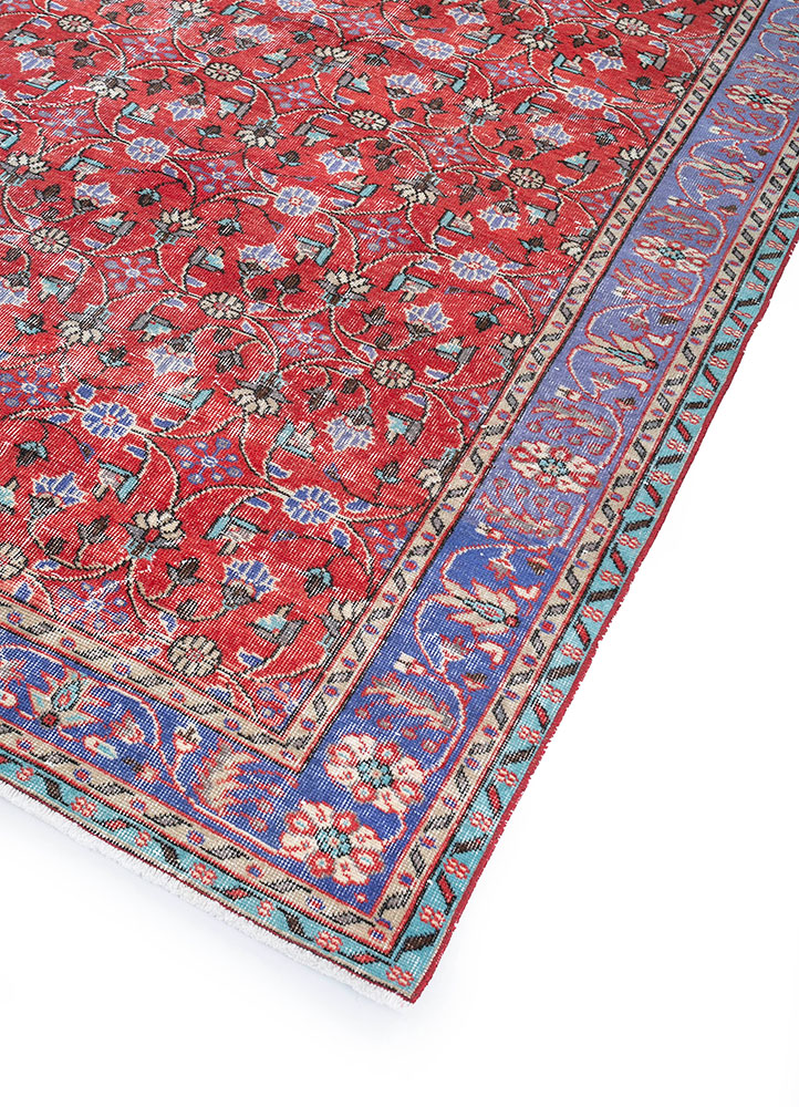 vintage red and orange wool hand knotted Rug - FloorShot