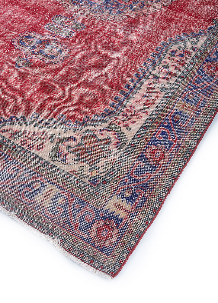 vintage red and orange wool hand knotted Rug - FloorShot