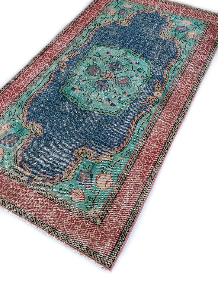 vintage blue wool hand knotted Rug - FloorShot