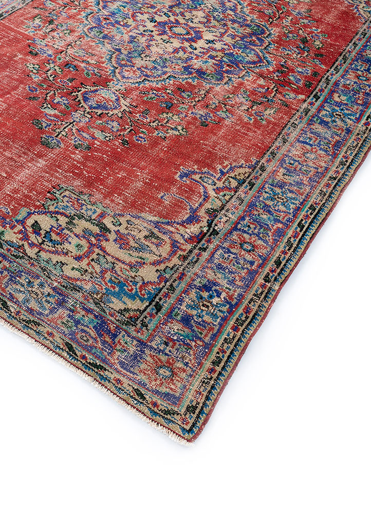 vintage red and orange wool hand knotted Rug - FloorShot
