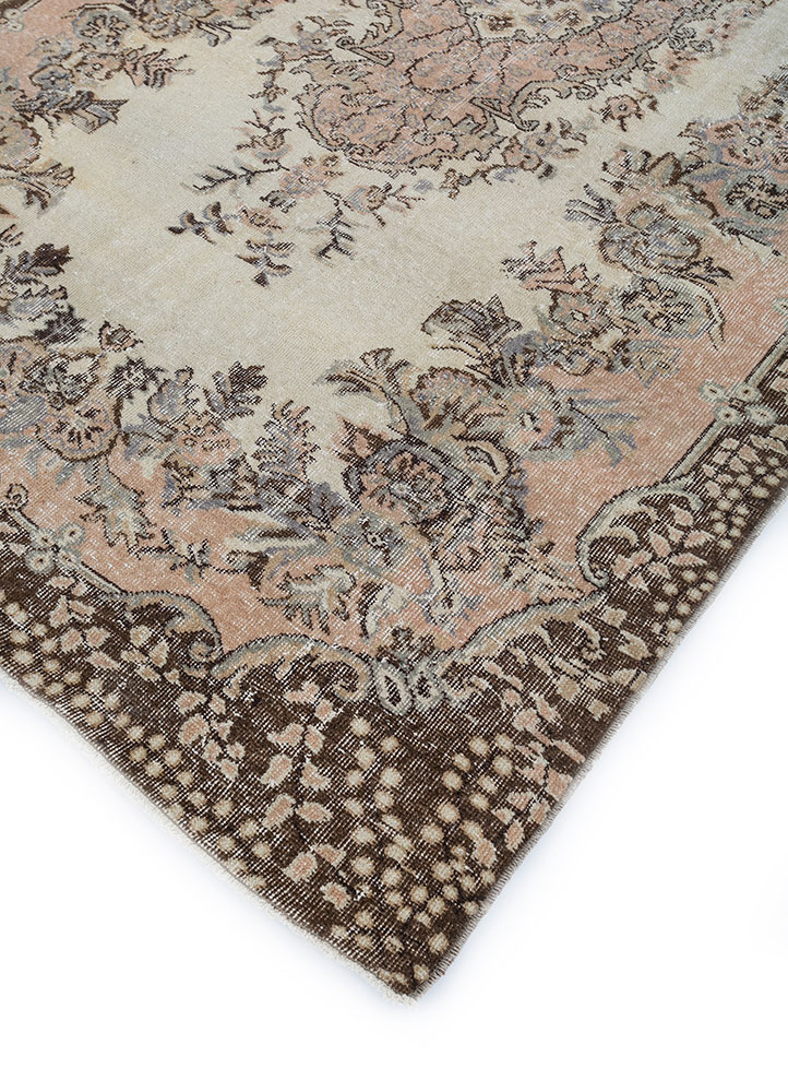 vintage beige and brown wool hand knotted Rug - FloorShot