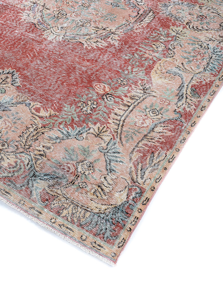 vintage red and orange wool hand knotted Rug - FloorShot