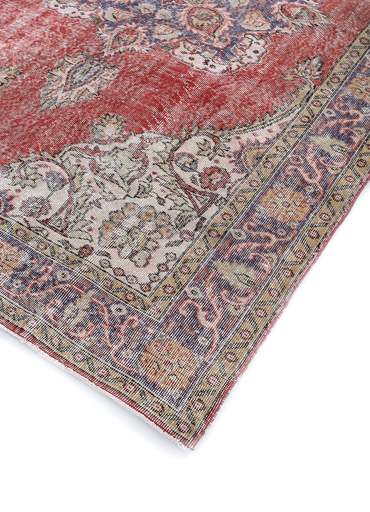 vintage red and orange wool hand knotted Rug - FloorShot