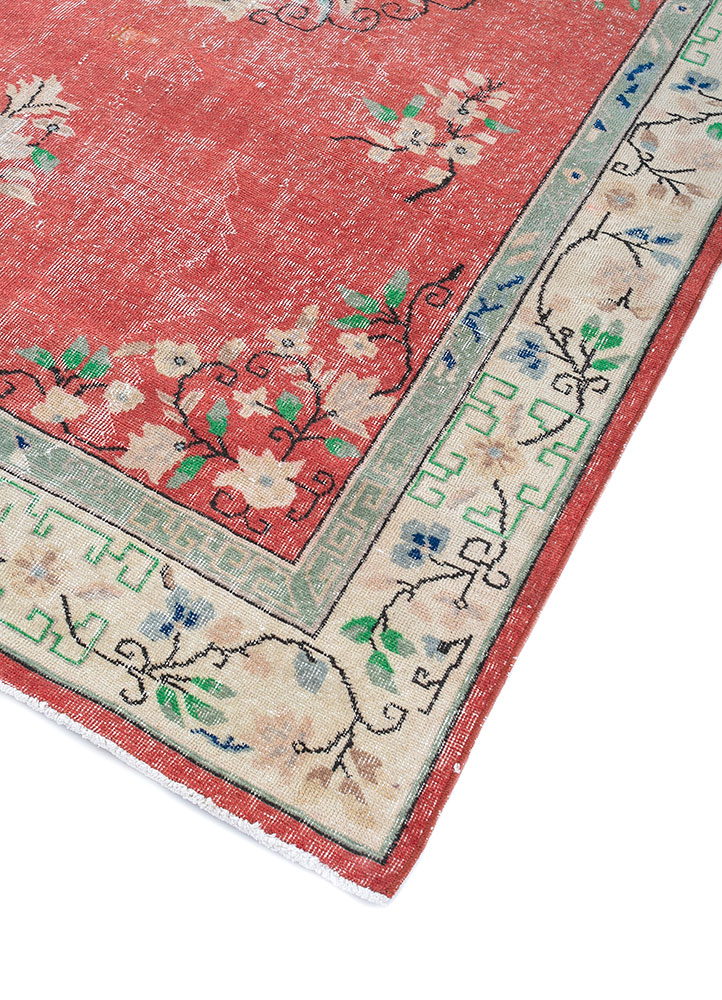vintage red and orange wool hand knotted Rug - FloorShot