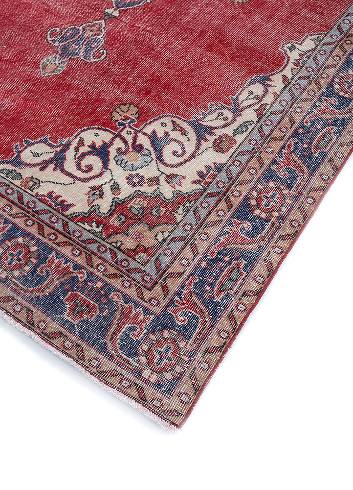 vintage red and orange wool hand knotted Rug - FloorShot