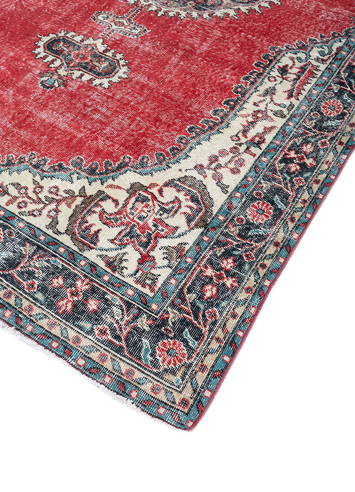 vintage red and orange wool hand knotted Rug - FloorShot