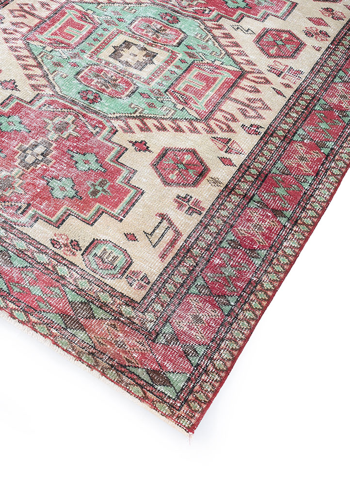 vintage red and orange wool hand knotted Rug - FloorShot