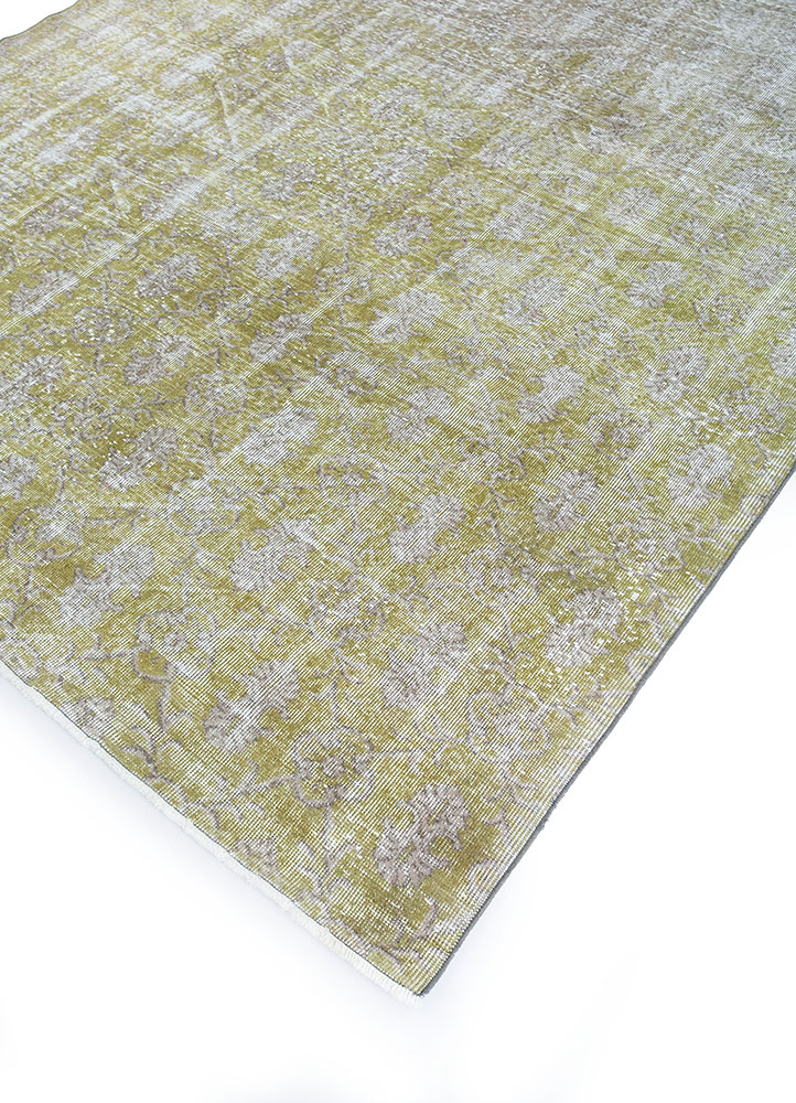 vintage green wool hand knotted Rug - FloorShot