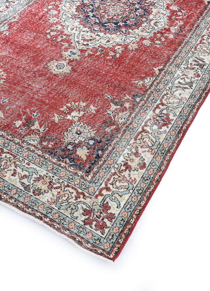 vintage red and orange wool hand knotted Rug - FloorShot
