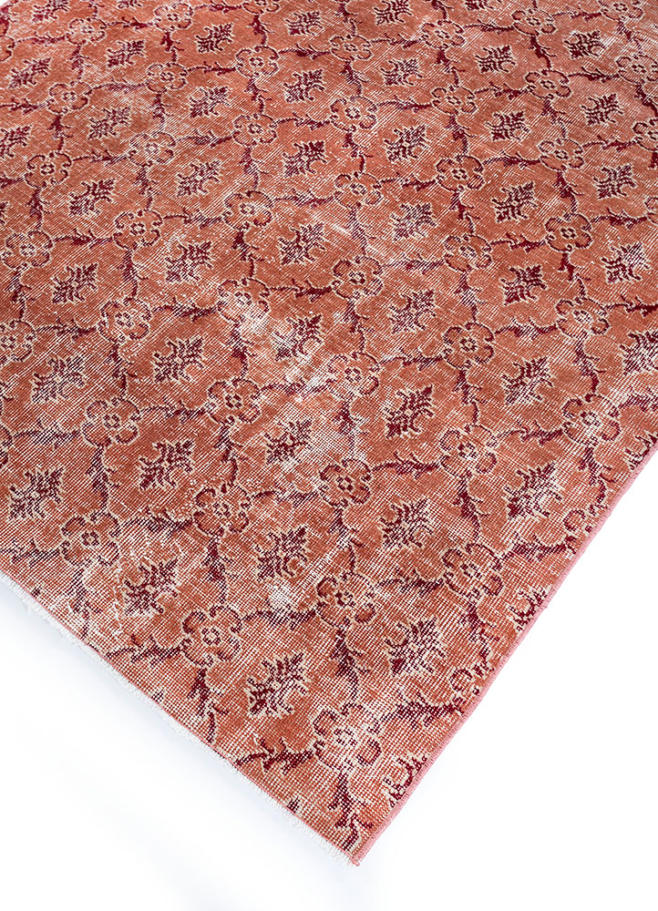 vintage red and orange wool hand knotted Rug - FloorShot
