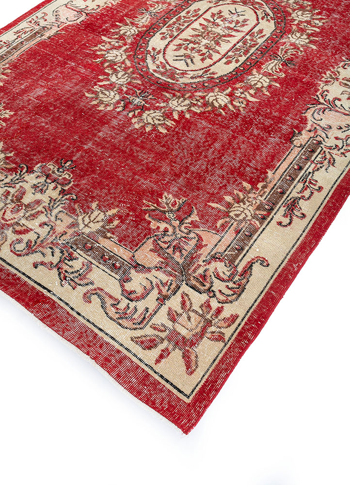 vintage red and orange wool hand knotted Rug - FloorShot
